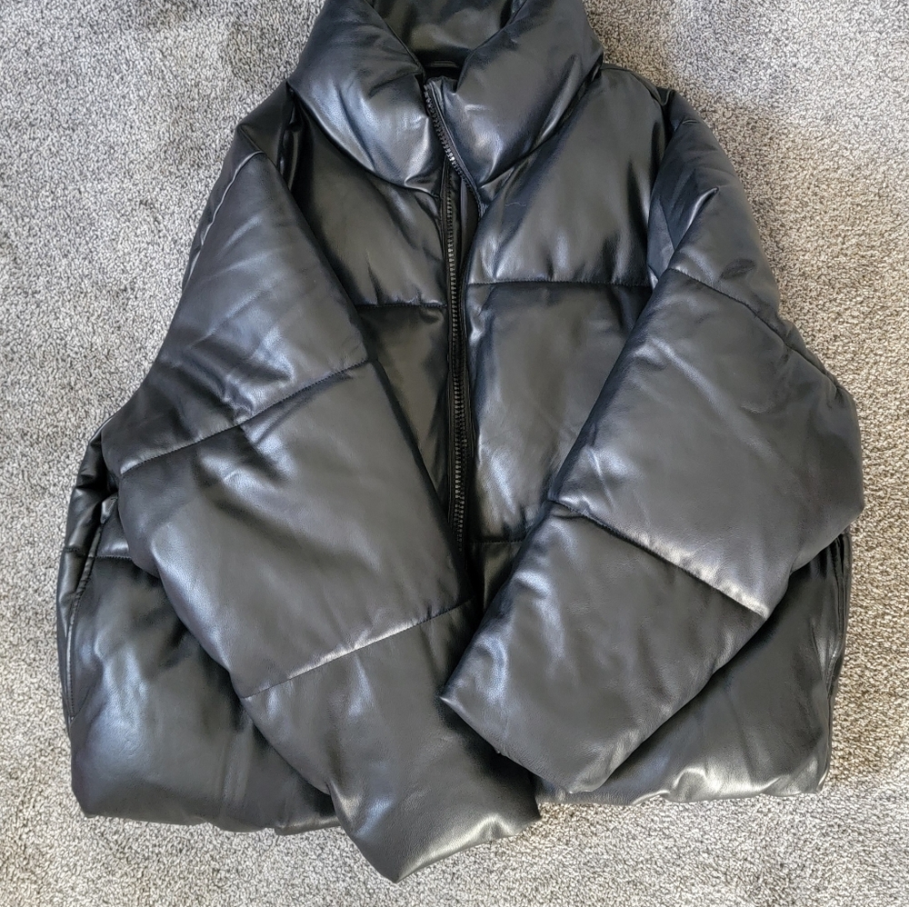 Mock-Neck Faux-Leather Puffer Jacket XXL OLD NAVY